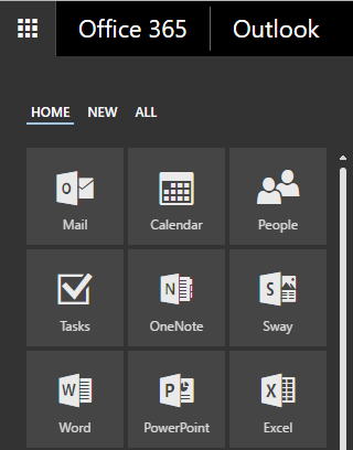 Office 365 dropdown menu